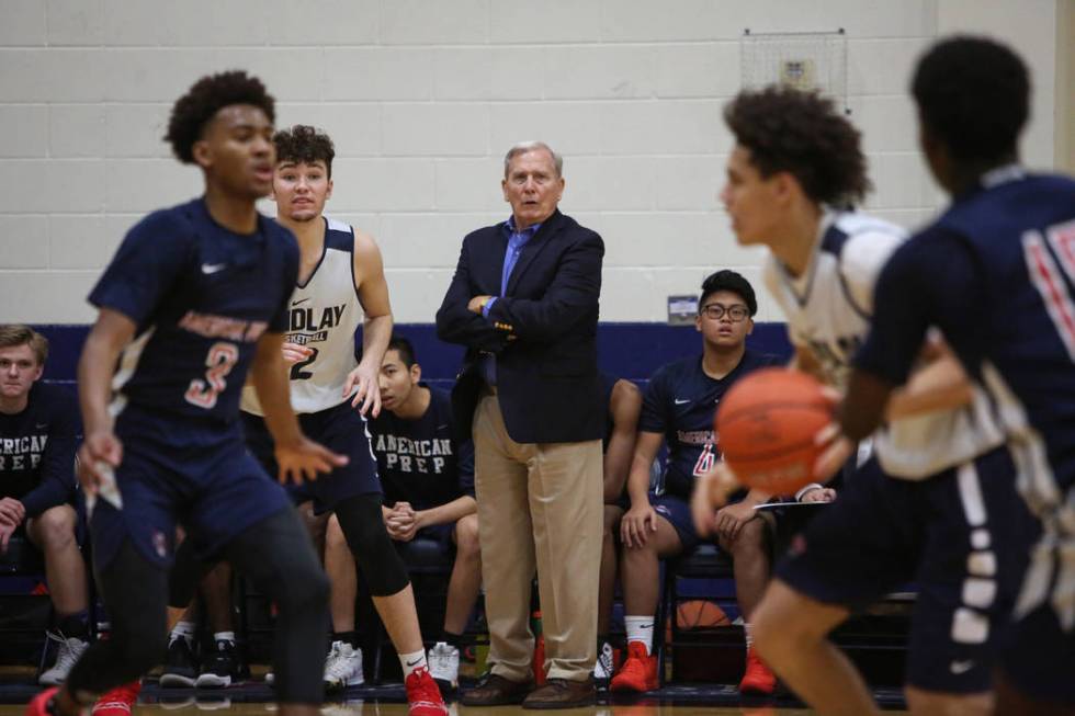 Dave Bliss coaches his team American Preparatory as they play Findlay Prep in Henderson, Wednesday, Jan. 9, 2019. Caroline Brehman/Las Vegas Review-Journal