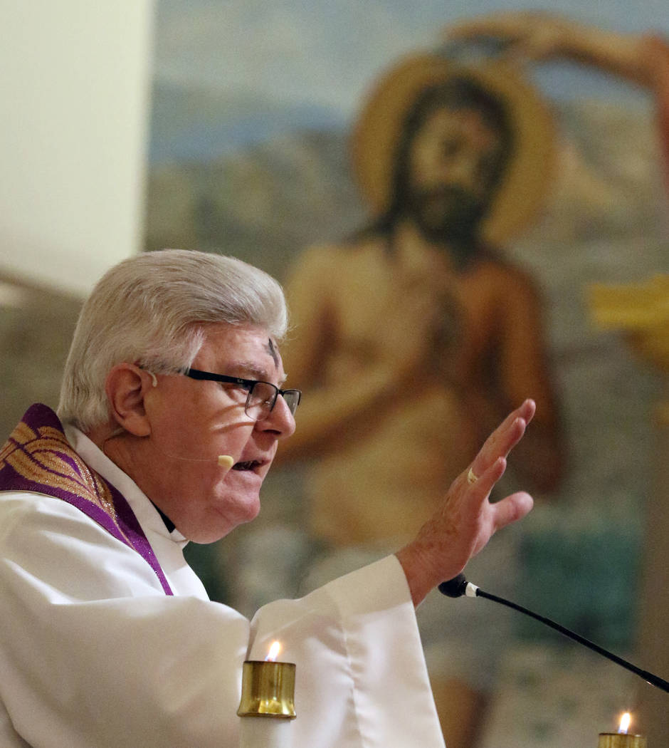 Rev. Larry Lentz celebrates Ash Wednesday at St. Viator Catholic Church on Wednesday, March. 6, 2019, in Las Vegas. Bizuayehu Tesfaye Las Vegas Review-Journal @bizutesfaye