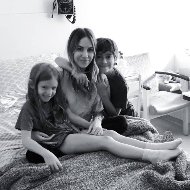 Lauren Molasky visits with her children, 7-year-old Ruby and 10-year-old Luca, during one of her recent hospitalizations. (courtesy photo)