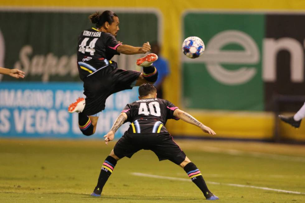 Las Vegas Lights' Daigo Kobayashi (44) leaps for a kick during a game at Cashman Field in Las Vegas, Saturday, Sept. 8, 2018. Erik Verduzco Las Vegas Review-Journal @Erik_Verduzco