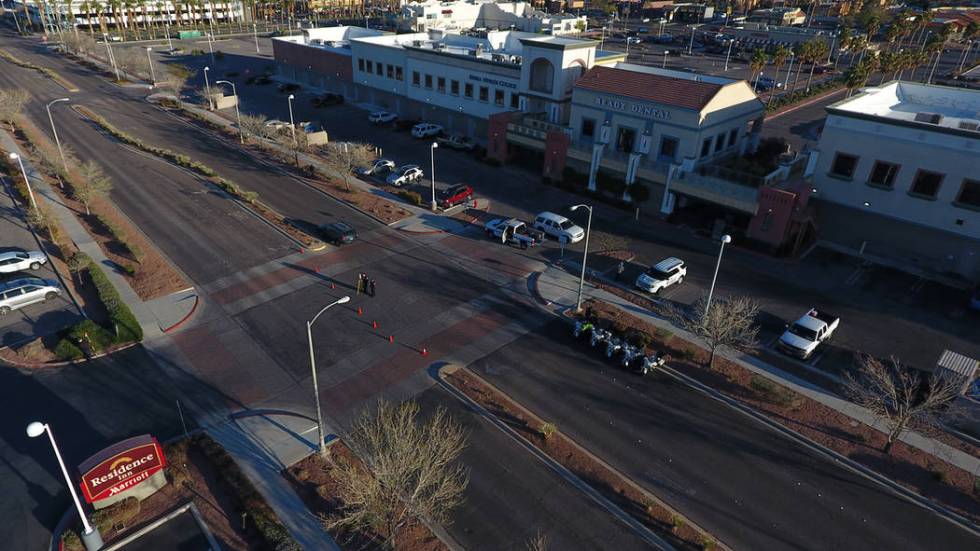 Henderson police investigate auto pedestrian accident in Henderson on Friday, March 8, 2019. (Michael Quine/Las Vegas Review-Journal) @Vegas88s