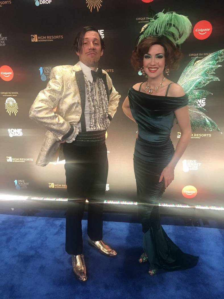 The Gazillionaire and Green Fairy are shown on the Blue Carpet prior to "One Night For One Drop," held at O Theater at the Bellagio on Friday, March 8, 2019.( John Katsilometes/Las Vegas Review-Jo ...