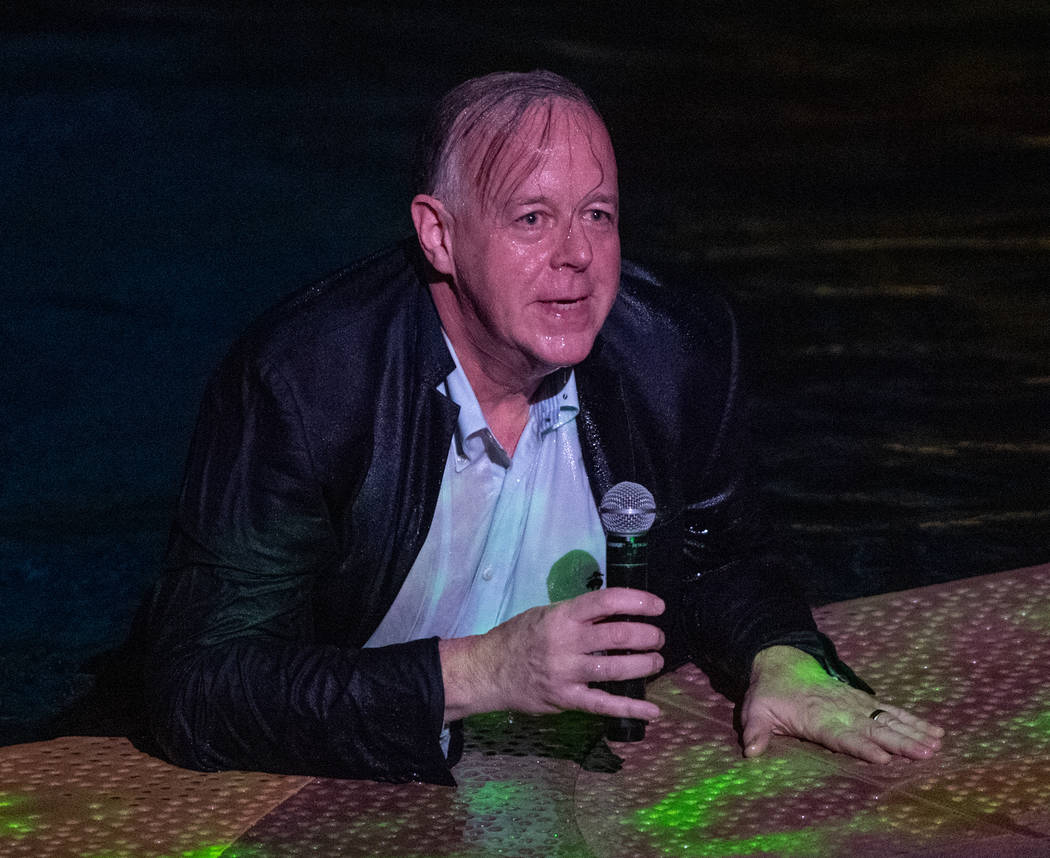 Cirque du Soleil President Jerry Nadal is shown after being tossed into the water before "One Night For One Drop," held at O Theater at the Bellagio on Friday, March 8, 2019. (Tom Donoghue)