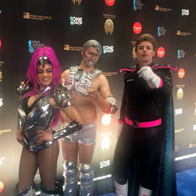 Members of the cast of "Opium" at the Cosmopolitan of Las Vegas are shown on the Blue Carpet prior to "One Night For One Drop," held at O Theater at the Bellagio on Friday, March 8, 2019.( John Ka ...