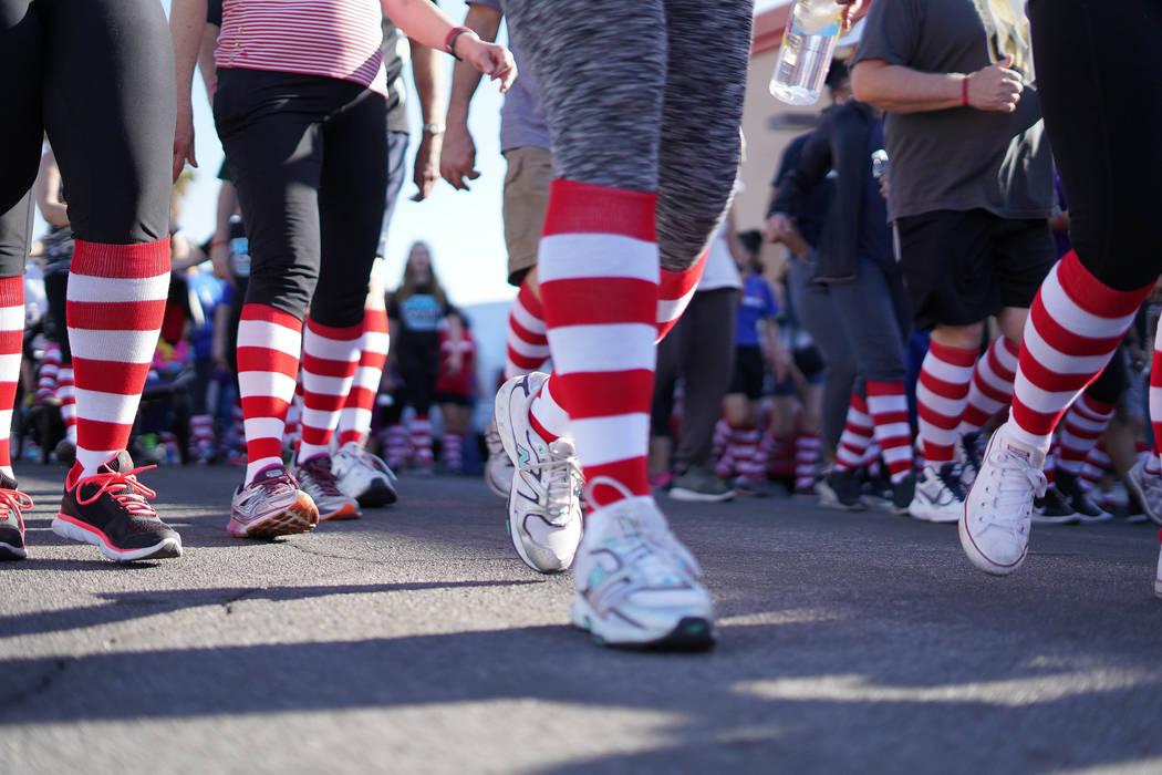 Red and white striped socks will be given out during the Ronald McDonald House Charities of Greater Las Vegas 15th annual Runnin’ for the House 5K run and 1-mile Fun Walk on April 6. (RMHC Marke ...