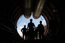 Members of a congressional tour make their way through the south portal of Yucca Mountain near Mercury, July 14, 2018. (Chase Stevens/Las Vegas Review-Journal) @csstevensphoto