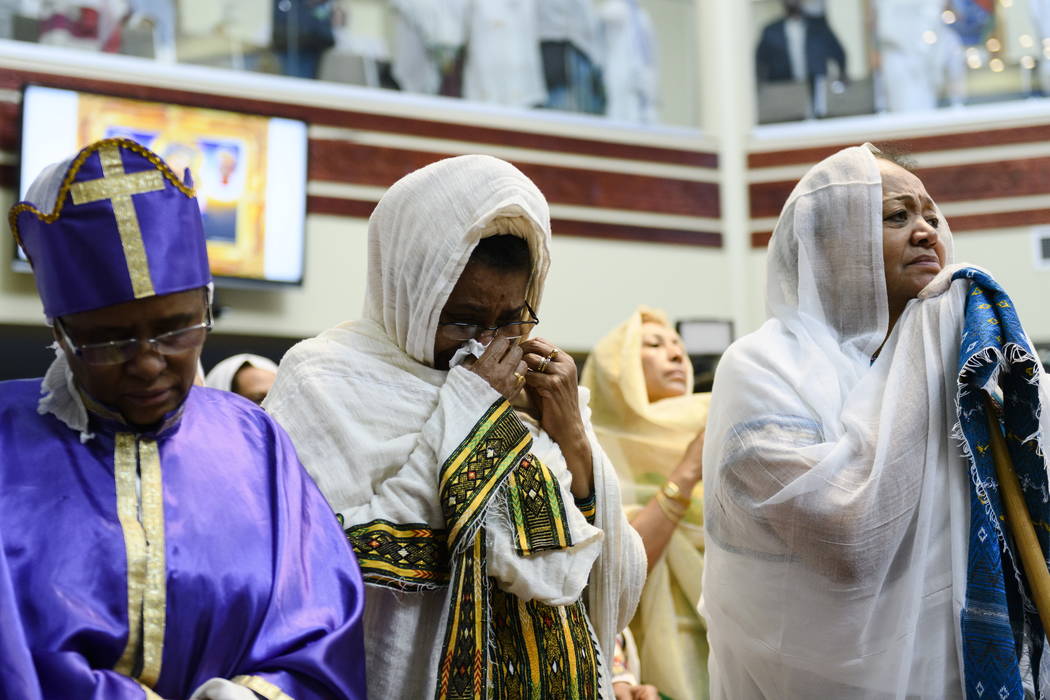 Members of the Ethiopian community take part in a special prayer for the victims of the Ethiopian Airlines flight ET302 crash, at the Ethiopian Orthodox Tewahedo Church of Canada Saint Mary Cathed ...