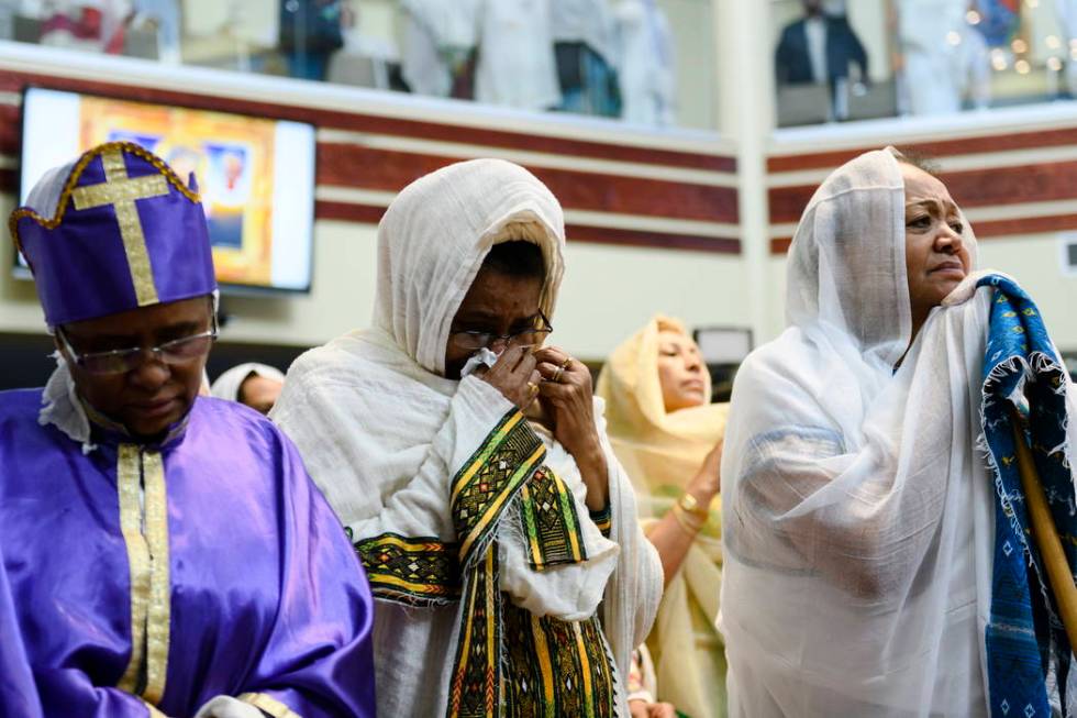 Members of the Ethiopian community take part in a special prayer for the victims of the Ethiopian Airlines flight ET302 crash, at the Ethiopian Orthodox Tewahedo Church of Canada Saint Mary Cathed ...