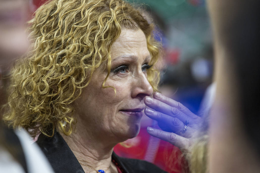 A St. Mary's fan gets emotional after the Gaels upset Gonzaga 60-47 to win the West Coast Conference championship on Tuesday, March 12, 2019, at Orleans Arena, in Las Vegas. (Benjamin Hager Review ...