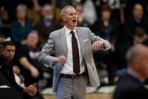 USC Trojans head coach Andy Enfield in the first half of an NCAA college basketball game Saturday, March 9, 2019, in Boulder, Colo. (AP Photo/David Zalubowski)