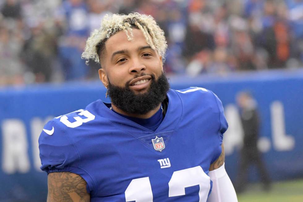 New York Giants wide receiver Odell Beckham looks on prior to an NFL football game against the Chicago Bears, Sunday, Dec. 2, 2018, in East Rutherford, N.J. (AP Photo/Bill Kostroun)