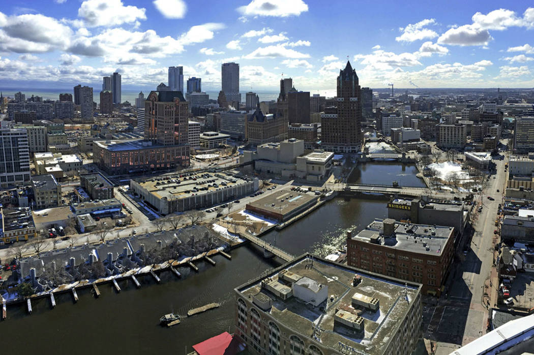 This March 7, 2018 photo shows the downtown skyline of Milwaukee. (Mike De Sisti/Milwaukee Journal-Sentinel via AP)