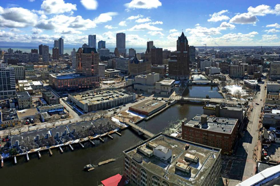 This March 7, 2018 photo shows the downtown skyline of Milwaukee. (Mike De Sisti/Milwaukee Journal-Sentinel via AP)