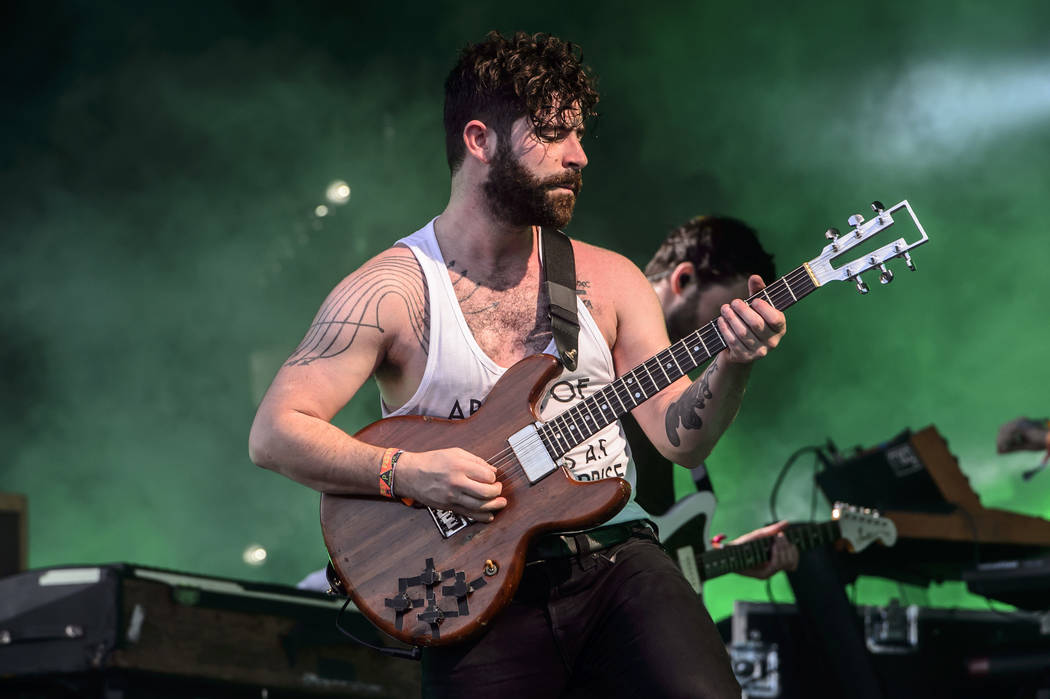 Yannis Philippakis from British band Foals performs at the Glastonbury music festival at Worthy Farm, in Somerset, England, Friday, June 24, 2016. (Photo by Jonathan Short/Invision/AP)