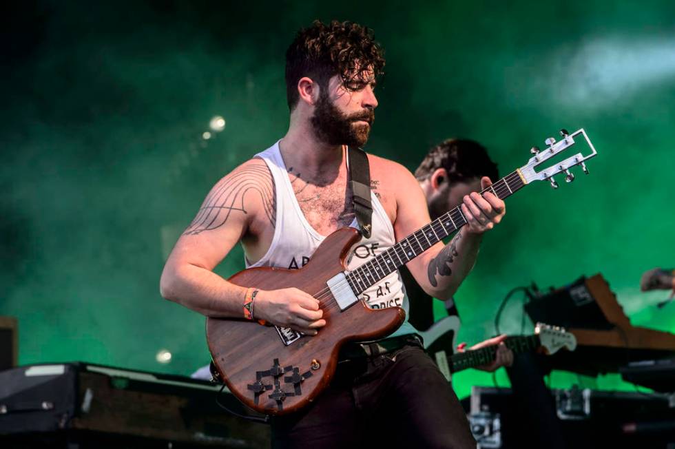 Yannis Philippakis from British band Foals performs at the Glastonbury music festival at Worthy Farm, in Somerset, England, Friday, June 24, 2016. (Photo by Jonathan Short/Invision/AP)