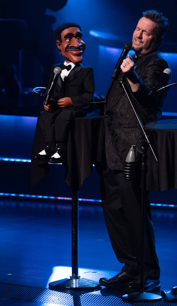 Terry Fator performs with his Sammy Davis Jr. puppet, which he's bringing into his updated show, " “An Evening With the Stars,” as he celebrates 10 years at the Mirage. (Tom Donoghue)