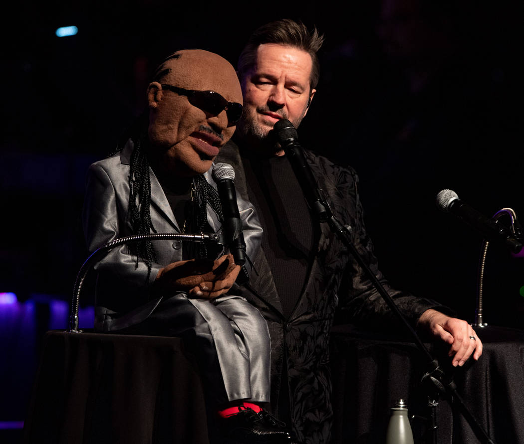 Terry Fator performs with his Stevie Wonder puppet, which he's bringing into his updated show, " “An Evening With the Stars,” as he celebrates 10 years at the Mirage. (Tom Donoghue)