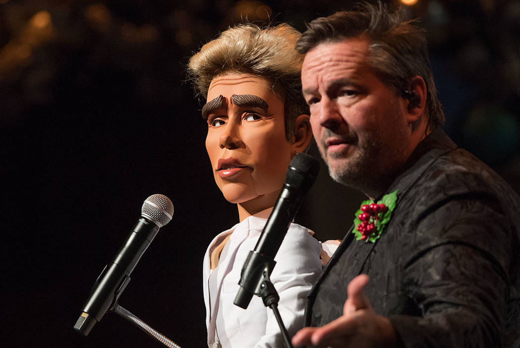 Justin Bieber, in puppet form, is shown with Terry Fator at the Mirage on Friday, Nov. 23, 2018. (Tom Donoghue)