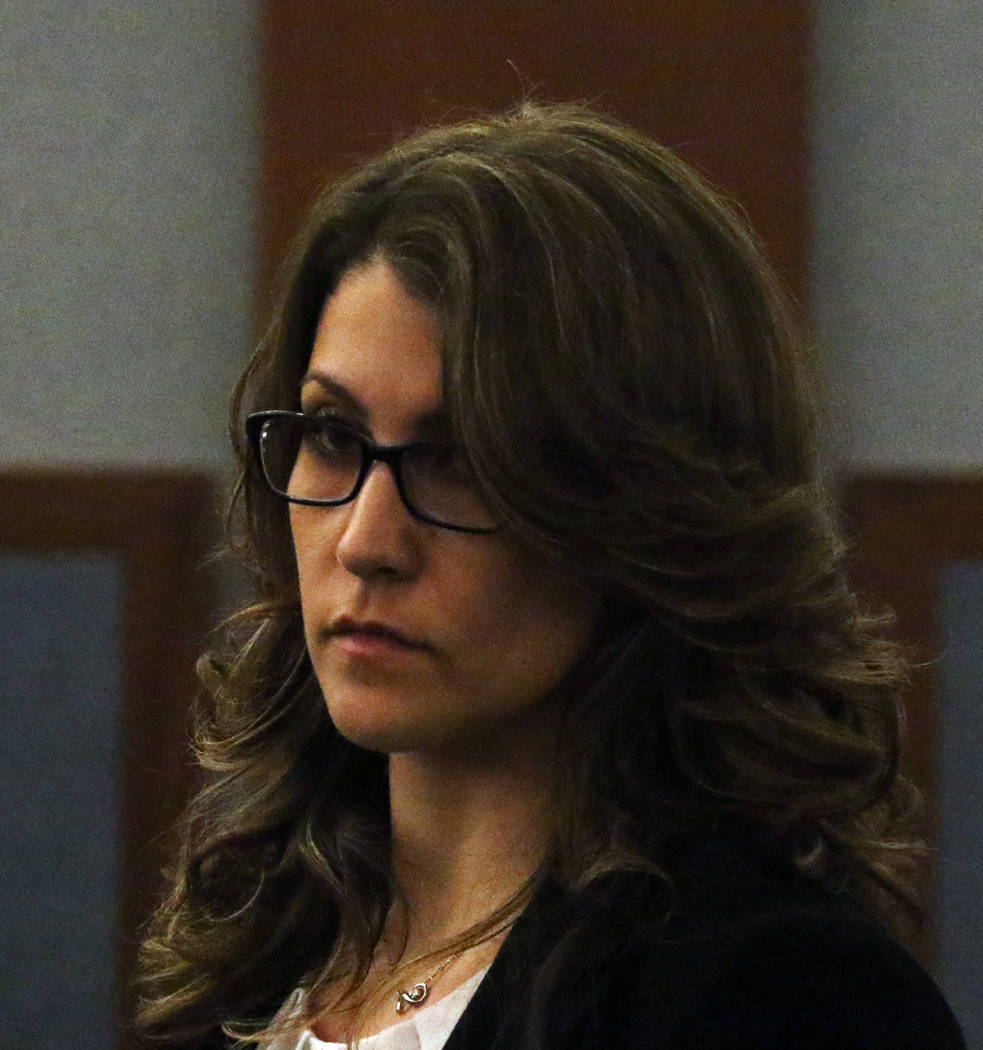 Las Vegas Metro officer Rachel Sorkow appears in court at the Regional Justice Center on Thursday, March. 14, 2019, in Las Vegas. Sorkow is accused of using “criminal justice information sy ...
