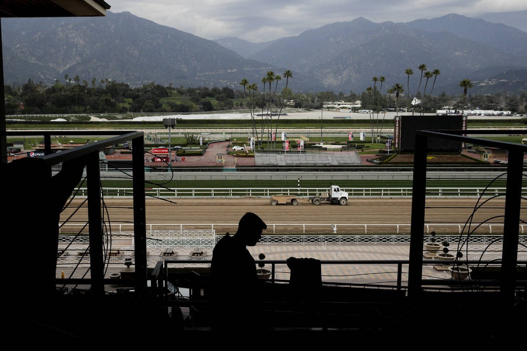 A general view of Santa Anita Park is shown Tuesday, March 5, 2019, in Arcadia, Calif. A filly that suffered a catastrophic injury during training Tuesday and was euthanized was the 21st horse to ...