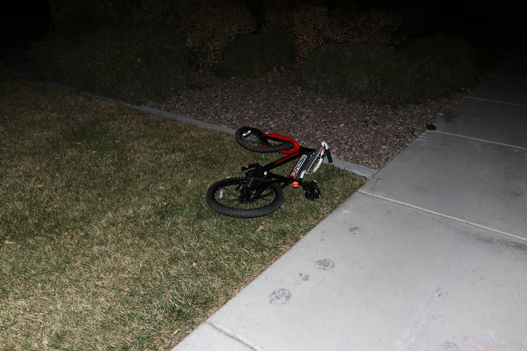 Police investigate a hit-and-run accident involving an 8-year-old boy Sunday, March 3, 2019, near The Vistas Park in Las Vegas. (Las Vegas Metropolitan Police Department)