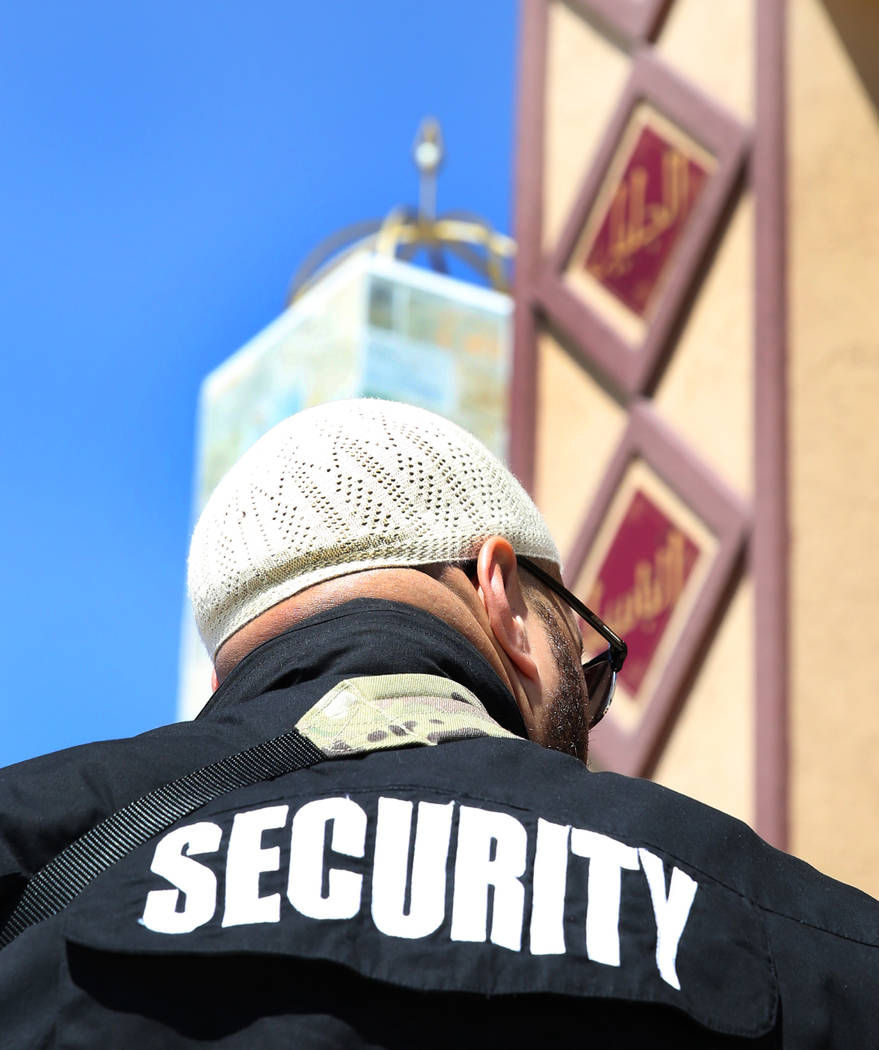 Jamal Ali, a volunteer security guard, stands outside the Masjid Ibrahim on Friday, March 15, 2019, in Las Vegas. Bizuayehu Tesfaye Las Vegas Review-Journal @bizutesfaye