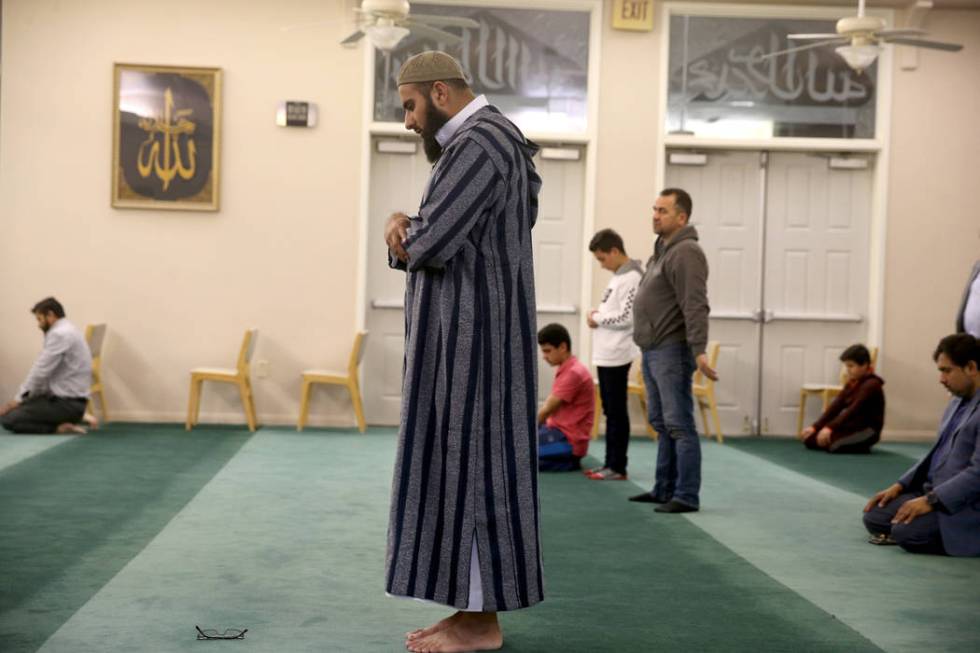 Shaykh Obair Katchi, imam of Corona Masjid in California, during a prayer service at the Mosque of Islamic Society of Nevada in Las Vegas Friday, March 15, 2019. (K.M. Cannon/Las Vegas Review-Jour ...