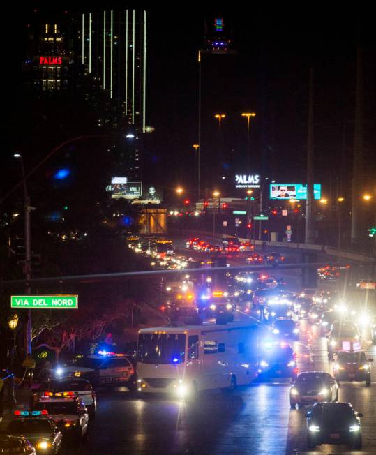 Las Vegas police respond to an officer-involved shooting in front of Bellagio on Friday, March 15, 2019, in Las Vegas. (Benjamin Hager Review-Journal) @BenjaminHphoto