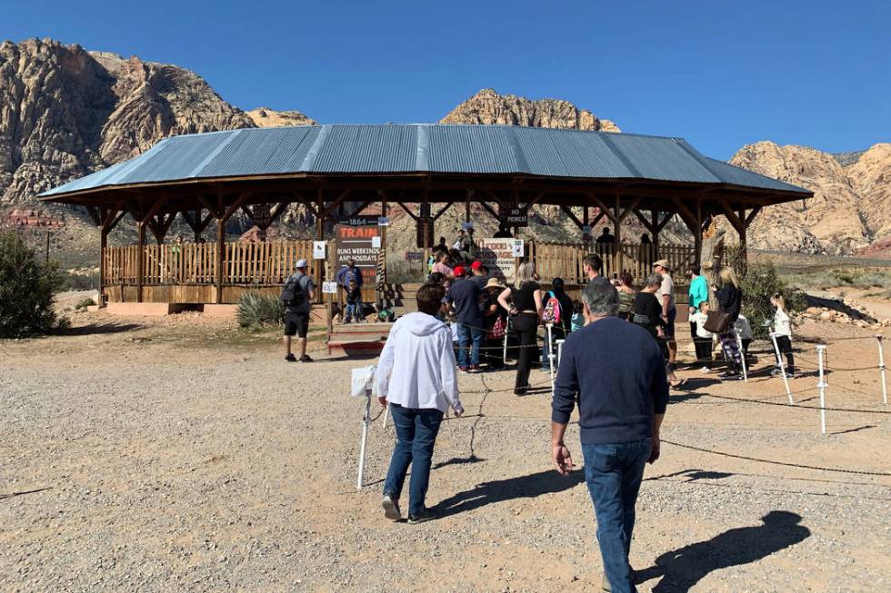 Visitors lined up early to get one last trip to Bonnie Springs Ranch, Sunday, before the attraction closes its doors later tonight. (Kimber Laux / Review-Journal)