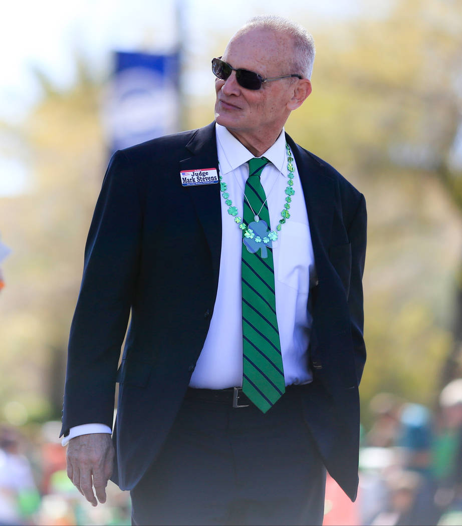Henderson Municipal Chief Judge Mark Steven walks in the 53rd Annual Southern Nevada Sons & Daughters of Erin St. Patrick's Day parade in Henderson, Nev., on Saturday, March 16, 2019. Brett Le ...