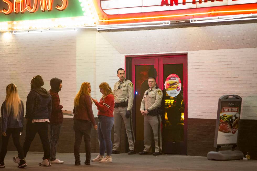 Las Vegas police investigate outside the El Cortez in downtown Las Vegas after a shooting at the hotel and casino, Sunday, March 17, 2019. (Rachel Aston/Las Vegas Review-Journal) @rookie__rae