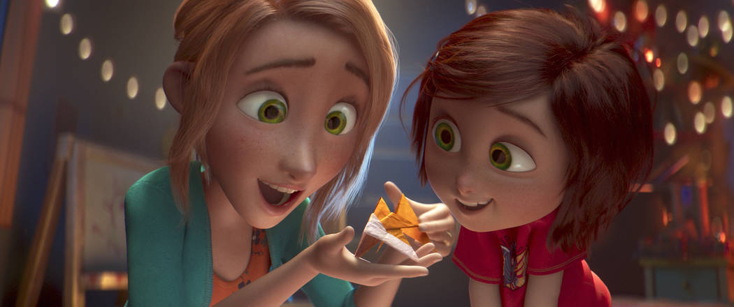 This image released by Paramount Animation shows June, voiced by Sofia Mali, right, and her mom, voiced by Jennifer Garner, in a scene from the animated film "Wonder Park." (Paramount An ...