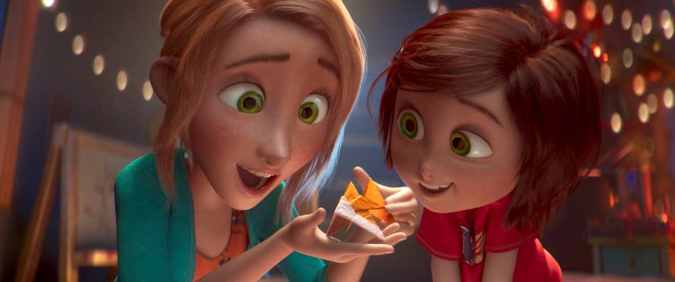 This image released by Paramount Animation shows June, voiced by Sofia Mali, right, and her mom, voiced by Jennifer Garner, in a scene from the animated film "Wonder Park." (Paramount An ...