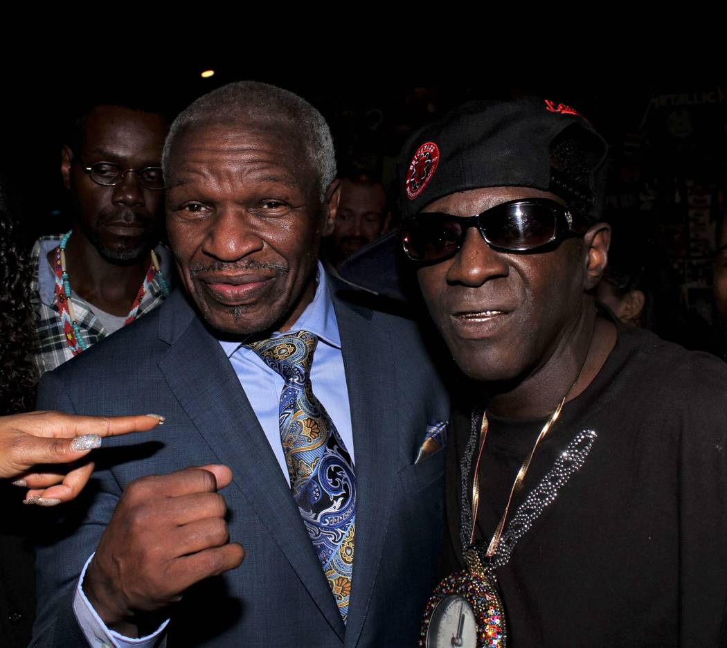 Floyd Mayweather Sr., left, and Flavor Flav are shown art Flavor Flav's 60th birthday party at 172 music club on Saturday, March 16, 2019. (Ira Kuzma)