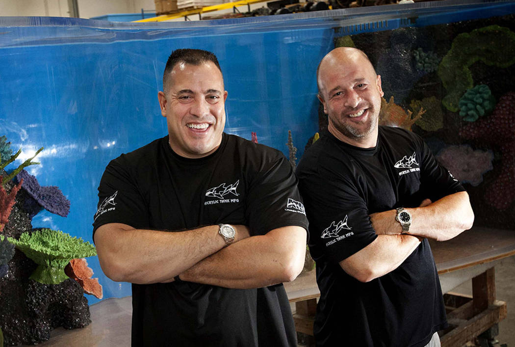 Wayde King, left, and Brett Raymer, seen in 2013 and owners of Acrylic Tank Manufacturing, star in Animal Planet's "Tanked." (Las Vegas Review-Journal)