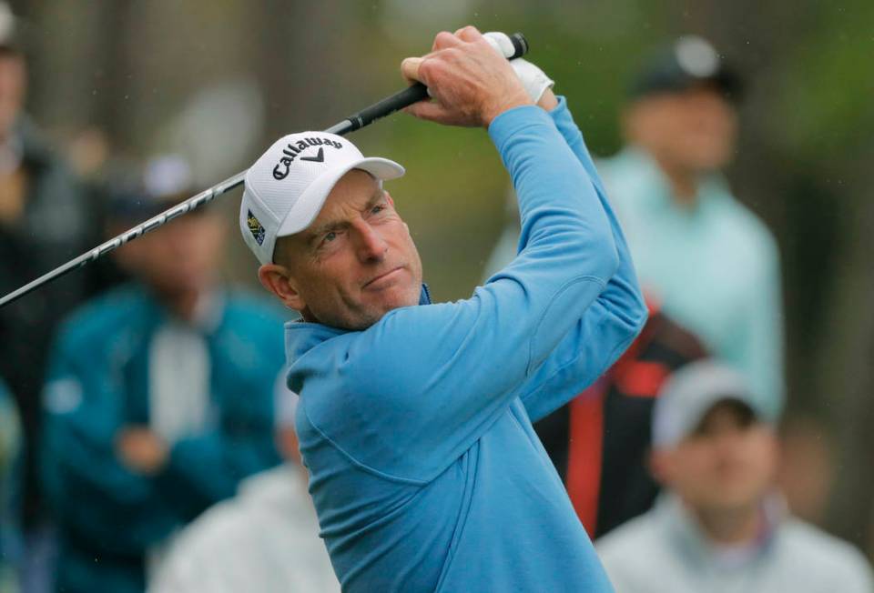 Jim Furyk tees off on the sixth during the final round of The Players Championship golf tournament Sunday, March 17, 2019, in Ponte Vedra Beach, Fla. (AP Photo/Gerald Herbert)