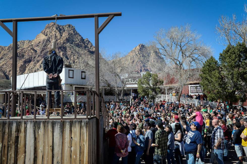 People gather for a performance during the last day of operations at Bonnie Springs Ranch in Las Vegas, Sunday, March 17, 2019. (Caroline Brehman/Las Vegas Review-Journal) @carolinebrehman