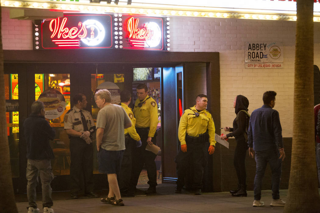 Las Vegas police investigate outside El Cortez in downtown Las Vegas after a shooting at the hotel and casino, Sunday, March 17, 2019. (Rachel Aston/Las Vegas Review-Journal) @rookie__rae