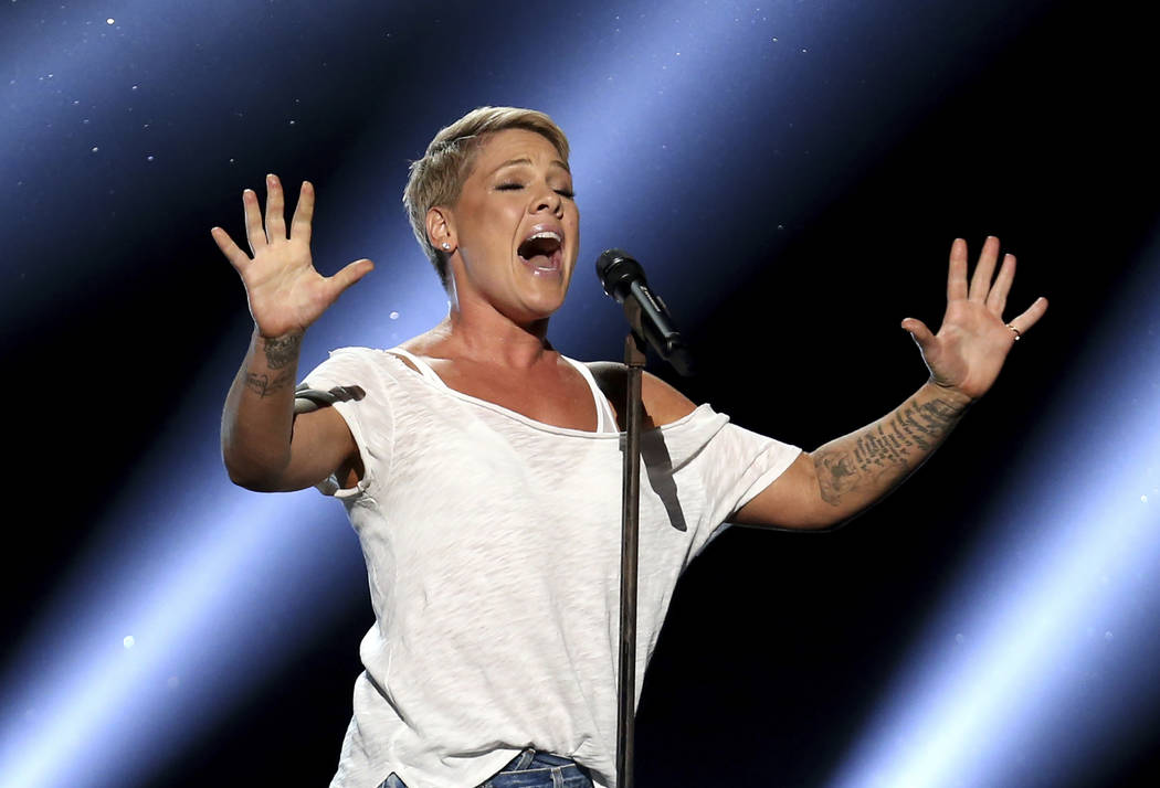 Pink performs "Wild Hearts Can't Be Broken" at the 60th annual Grammy Awards at Madison Square Garden on Sunday, Jan. 28, 2018, in New York. (Photo by Matt Sayles/Invision/AP)