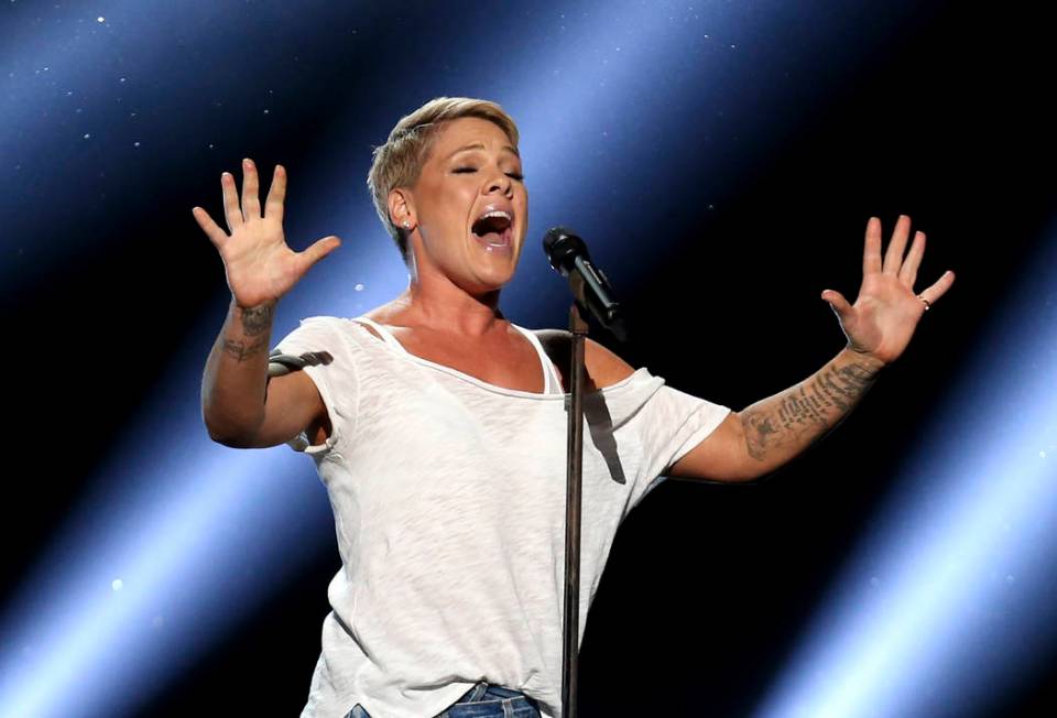 Pink performs "Wild Hearts Can't Be Broken" at the 60th annual Grammy Awards at Madison Square Garden on Sunday, Jan. 28, 2018, in New York. (Photo by Matt Sayles/Invision/AP)