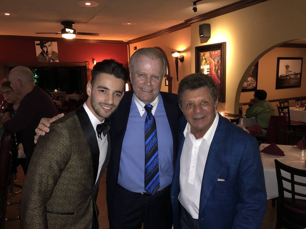 Singer Michael Ross Nugent, Italian American Club manager Benny Spano and entertainment icon Frankie Avalon are shown at Italian American Club on Sunday, March 17, 2019. (Italian American Club)