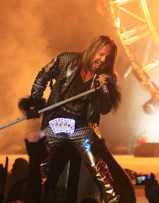 Motley Crue lead singer Vince Neil performs during a concert at The Joint inside the Hard Rock hotel-casino in Las Vegas on Friday, Feb. 3, 2012. The concert kicks off a run of performances for th ...