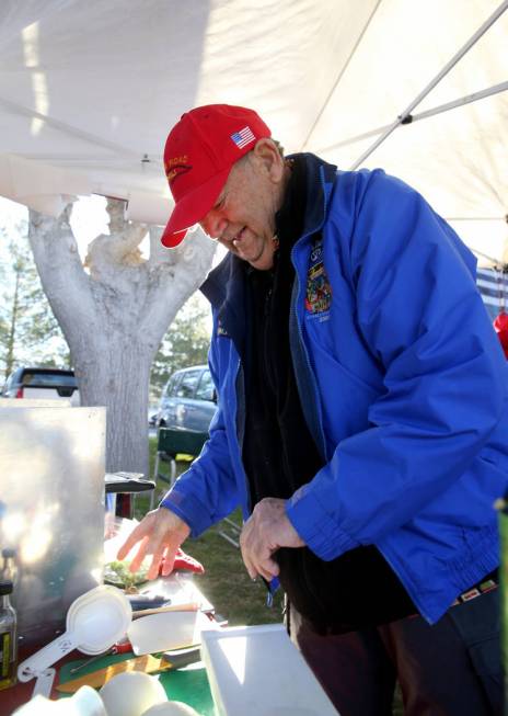 Chuck Harber, of Corona, California, prepares his chili ingredients in his booth at the Nevada State Chili Cook-off at Petrack Park in Pahrump Sunday, March 17, 2019. (K.M. Cannon/Las Vegas Review ...