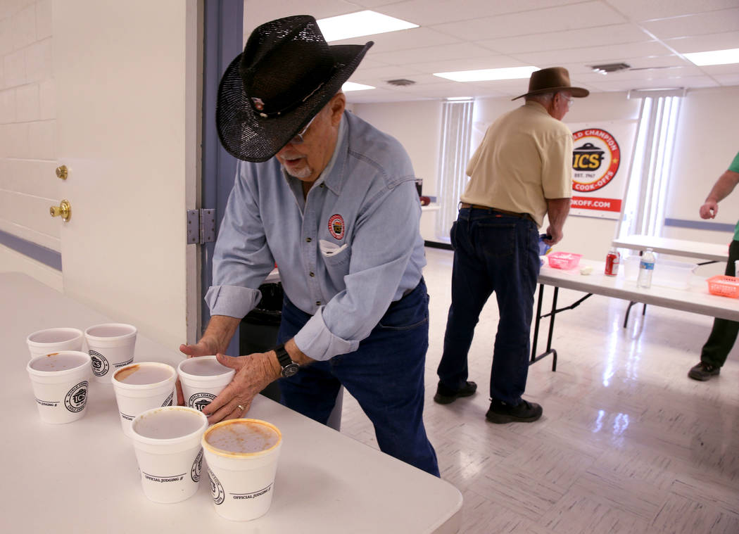 Peter Caimi of Las Vegas receives Homestyle category competition chili at the Nevada State Chili Cook-off at Petrack Park in Pahrump Sunday, March 17, 2019. (K.M. Cannon/Las Vegas Review-Journal) ...