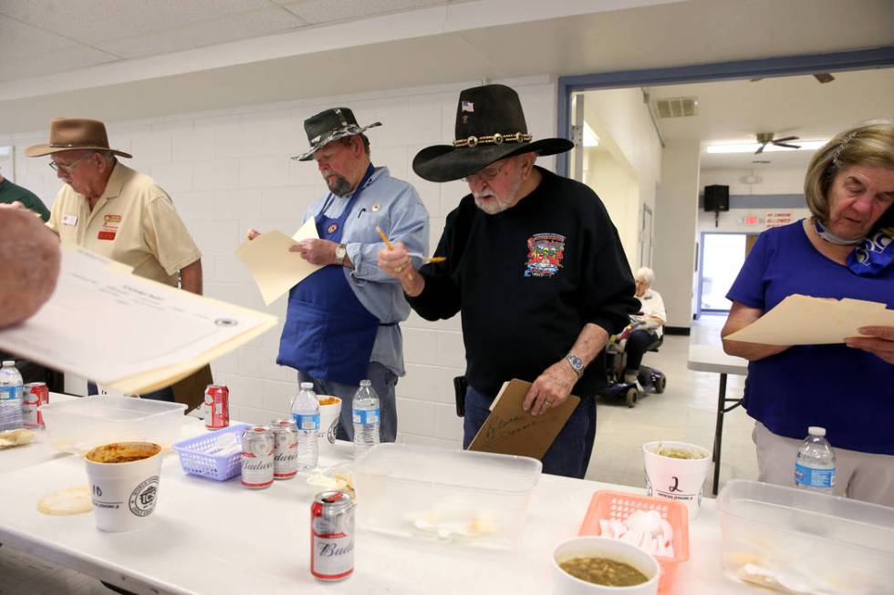 Judges in the Homestyle category competition chili at the Nevada State Chili Cook-off at Petrack Park in Pahrump Sunday, March 17, 2019. (K.M. Cannon/Las Vegas Review-Journal) @KMCannonPhoto