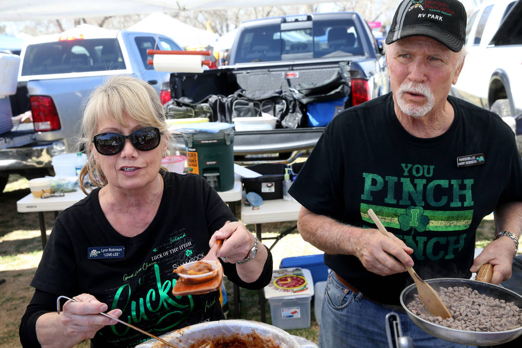 Lynn and Harry Robinson of Roseville, California, offer People's Choice chili at the Nevada State Chili Cook-off at Petrack Park in Pahrump Sunday, March 17, 2019. (K.M. Cannon/Las Vegas Review-Jo ...