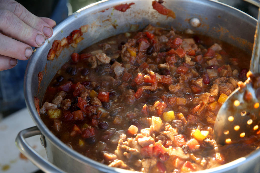 Steve Barnes of Laughlin prepares his People's Choice chili in his booth at the Nevada State Chili Cook-off at Petrack Park in Pahrump Sunday, March 17, 2019. (K.M. Cannon/Las Vegas Review-Journal ...