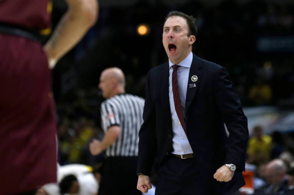 Minnesota head coach Richard Pitino yells during the first half of an NCAA college basketball game against Michigan in the semifinals of the Big Ten Conference tournament, Saturday, March 16, 2019 ...