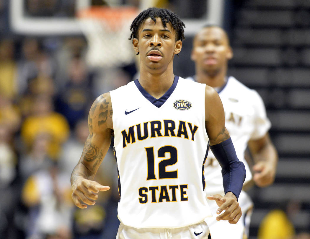 Murray State's Ja Morant in action during the first half of an NCAA college basketball game against SIU - Edwardsville in Murray, Ky., Saturday, Feb. 9, 2019. (AP Photo/Timothy D. Easley)