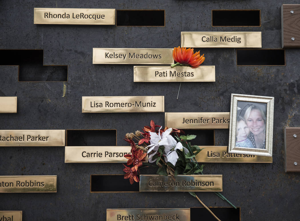 A wall honoring the victims of the Route 91 Harvest festival shooting at the Las Vegas Community Healing Garden on Wednesday, March 20, 2019, in Las Vegas. (Benjamin Hager Review-Journal) @Benjami ...